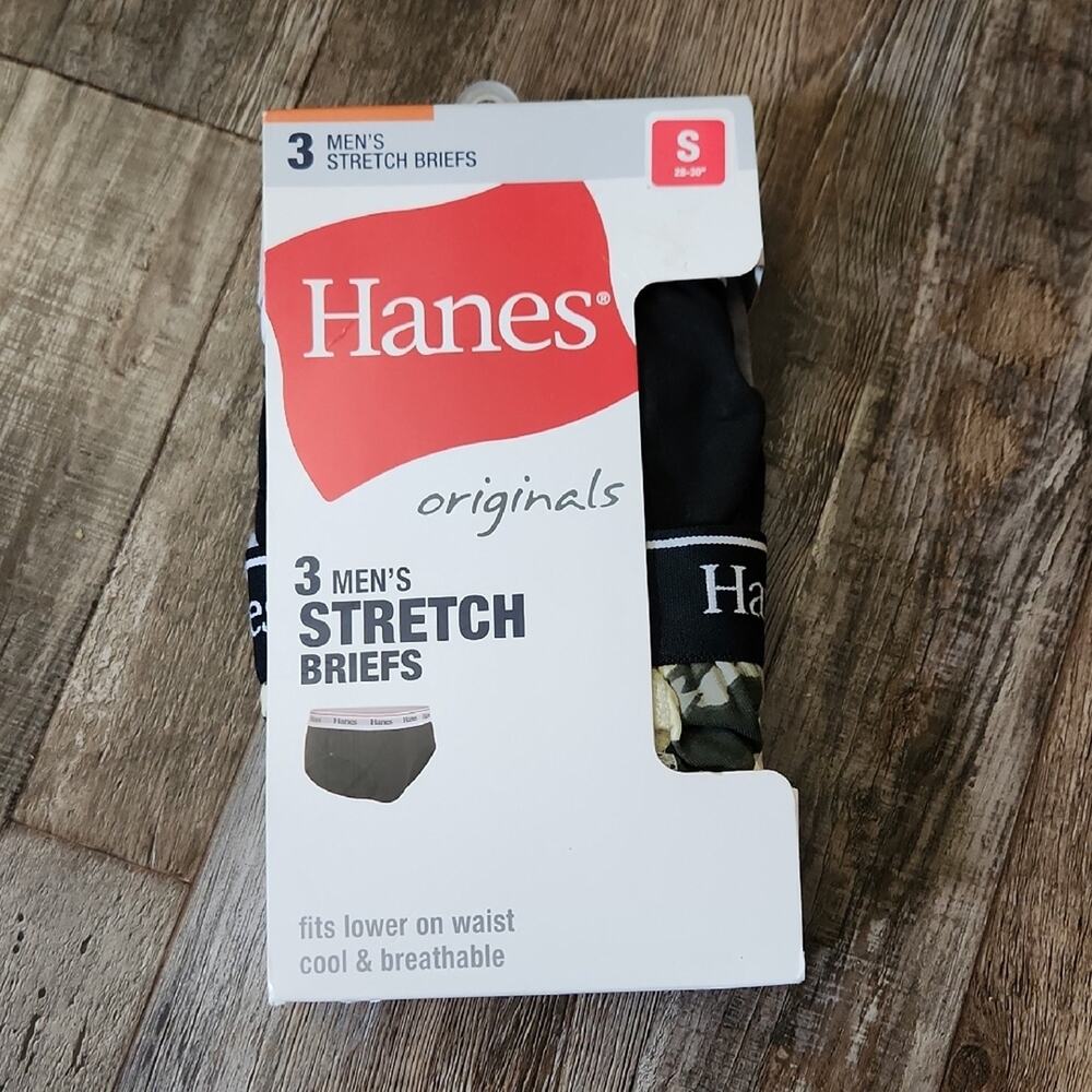 Hanes Originals Men's Stretch Briefs Black Camo Gray Moisture Wicking 3 Pack SM